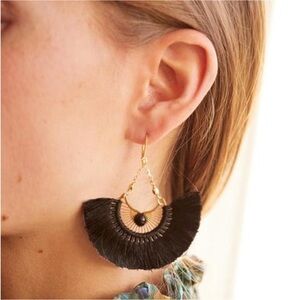 Sézane Louise Earrings - Golden Earrings with Black Tassels, Boho, French